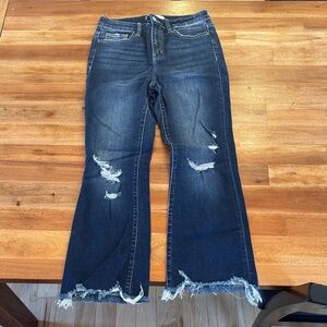 Dark Blue Distressed Women's Flare Jeans